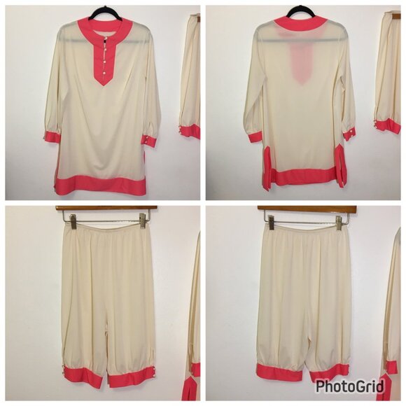 Vintage 50s 60s Two Piece Lingerie Pajama Set Colorblock Nickers Pantaloons (1) - Picture 2 of 16